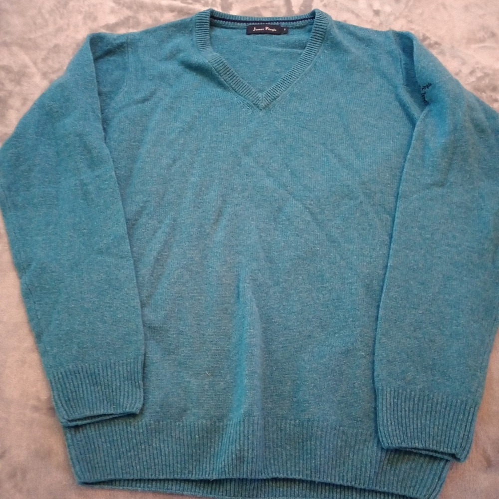 James Pringle Sweater Mens Small Wool‎ Lambswool Pullover V-Neck Blue